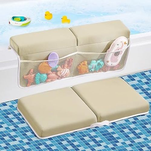 Baby Bath Kneeler and Elbow Rest Pad Set,Bath Kneeling Pad Thick Soft Quick Dry Bathtub Mat for Bathing Time,Baby Essentials Memory Foam with Toys Organizer Gifts for Parents,Khaki