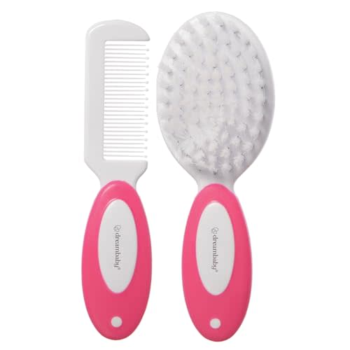 Dreambaby Deluxe Super Soft Bristles Brush and Comb Set - with Easy-Grip Toddler Size Handle - Pink - Model L328