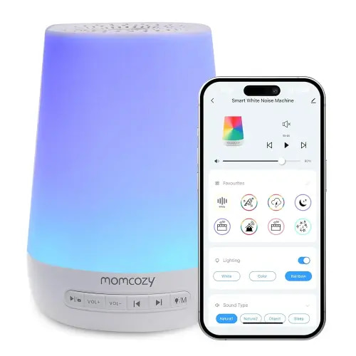Baby Sound Machine, Momcozy White Noise Machine for Baby Sleeping with Night Light, Toddler Sleep Trainer with 34 Soothing Sounds, Timer, App Remote Control, Personal Sleep Routine (Blue)