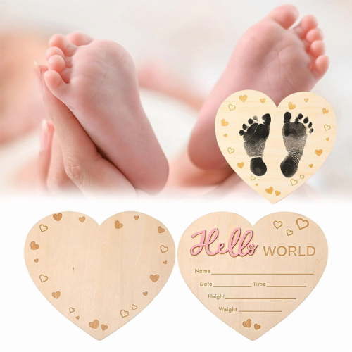 Baby Announcement Sign, Wooden Heart Shape Hello World Newborn Signs, Pen And Pad, Birth Announcement Sign
