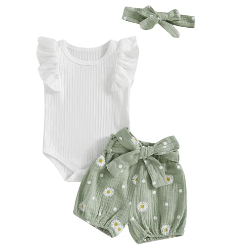 Mubineo Baby Girl Clothes Summer Outfits Cute Flower Romper Daisy Shorts Newborn Ruffle Bodysuit Outfit Sets