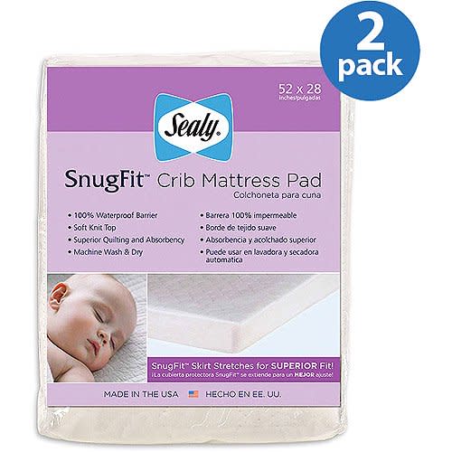 (2 Pack) Sealy SecureStay Waterproof Crib Mattress Pad