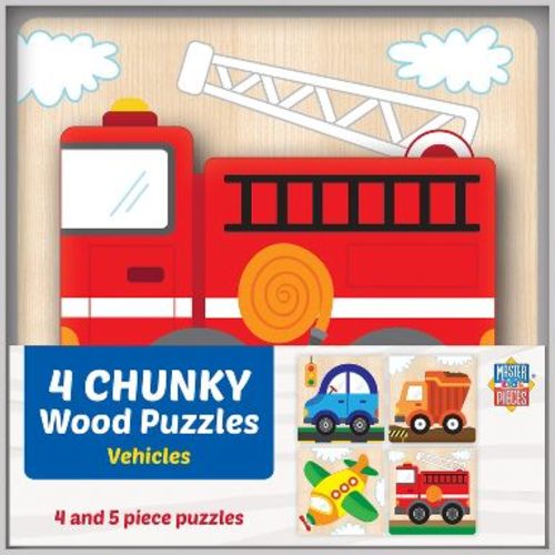 MasterPieces Vehicles Chunky Wood Puzzles 4 Pack for Kids