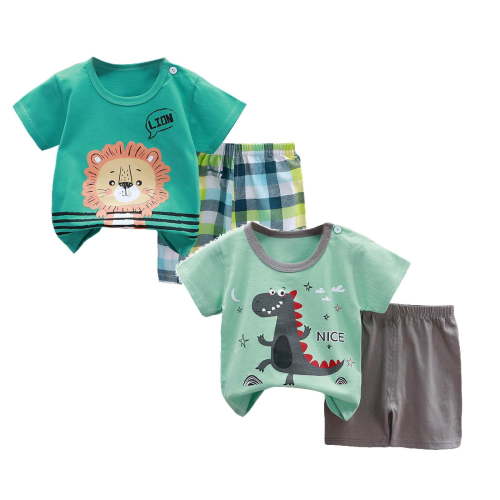 2 Pack Toddler Baby Boy Summer Clothes 3 6 9 12 18 24 Months 2-6T Short Sleeve Cartoon T Shirt Top Short Infant Newborn Baby Outfit