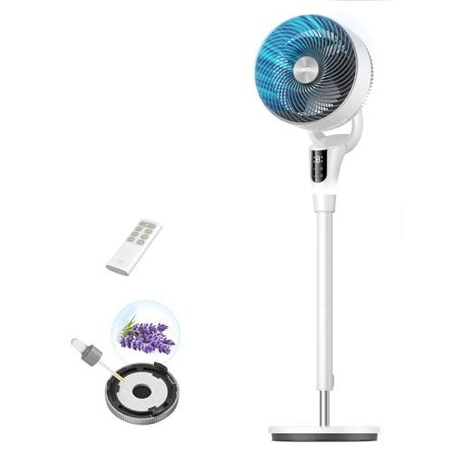 DREO Fan for Bedroom, Standing Oscillating Fan for Whole Room, Quiet Fan | 90ft Airflow, 90° Oscillating, 8+H Speeds, 3 Modes, 38-42'' Adjustable Height, 8H Timer, 105° Manual Vertical, DC, White