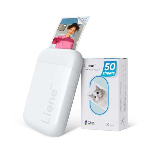 Liene 2x3” Photo Printer, Mini Instant Portable Color Mono Picture Printer Bundle 50 Zink Adhesive Paper, Bluetooth 5.0, Compatible w/iOS & Android, Small Phone Sticker for iPhone, Smartphone, White