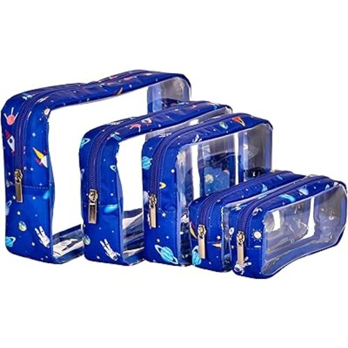 TSA Approved 5-Piece Diaper Bag Organizer Pouch Set Clear Waterproof TPU Kids Toiletry Storage Set Travel Packing Clutch Cube Bags for Baby Nursing