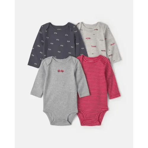 Baby Boy 4-Pack Race Car Long-Sleeve Bodysuits | Carter's