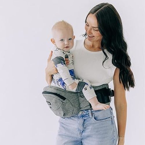 Tushbaby Original Hip Seat Baby Carrier for Babies & Toddlers up to 45 lbs, Safety Certified, Lightweight No-Foam Design with Storage & Nursing Support, Grey