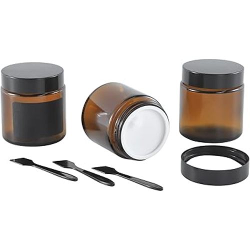 4Oz Amber Small Glass Jars with Lids, 3Pack Lotion Container, Cosmetic Containers, Little Travel Jars for Creams with Mini Spoon