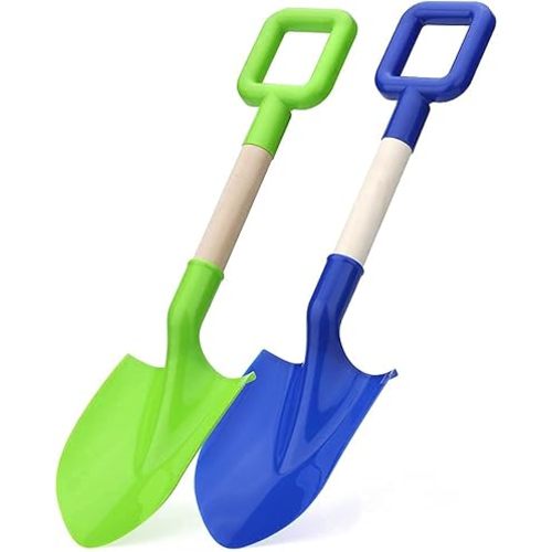 16" Kids Beach Spades Sand Shovels, Toys Gardening Tools Kit Sandbox Scoop Wood Handle Plastic Spade for Garden Sand Snow Backyard Summer Vacation for Kids Adults 2 Pack- Blue&Green