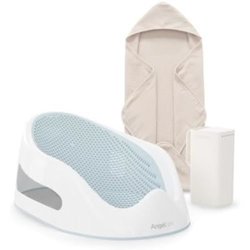 Angelcare Baby Bath Support Bundle, Bath Rinser & Hooded Towel, Aqua
