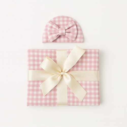 Bamboo Baby Swaddle Blanket & Hat in Pink Gingham