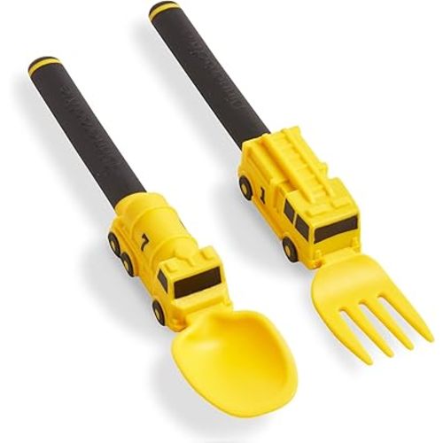 Dinneractive Utensil Set for Kids – Yellow Firefighter Themed Fork and Spoon for Toddlers and Young Children – 2-Piece Set