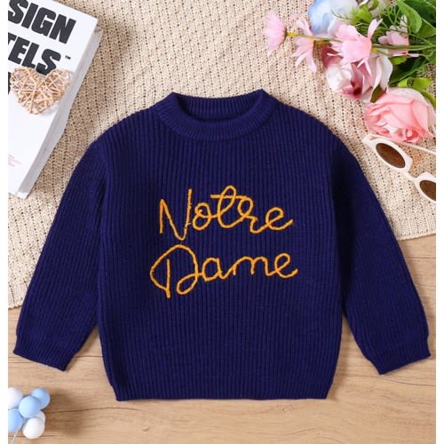 Handmade Baby Sweater /Notre Dame Embroidery Personalized  Team Outfit  Navy Blue Knit Baby Clothes Fall Football Game Day Baby Gift