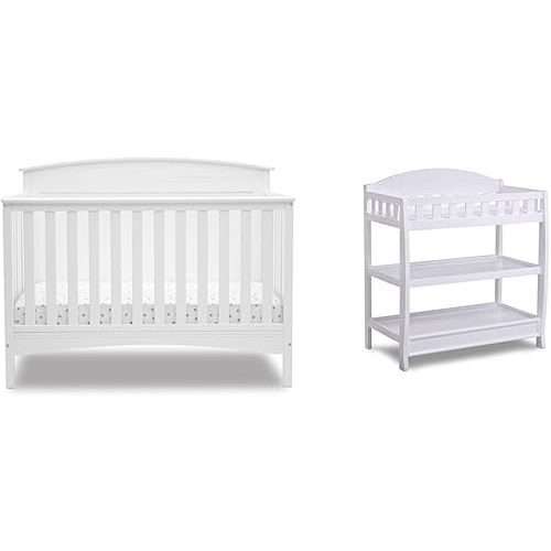 Delta Children Archer 4-in-1 Convertible Crib, Infant Changing Table with Pad, Bianca White