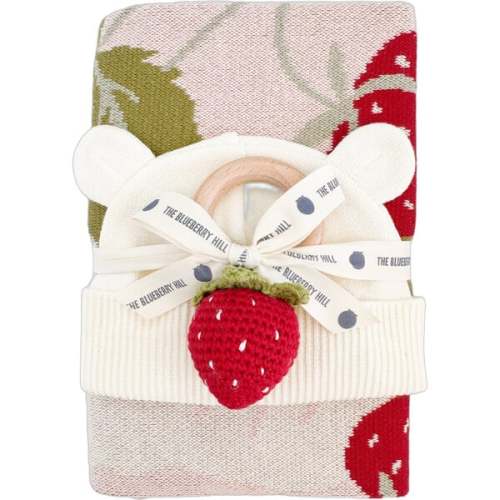 Strawberry Blanket Flower Rattle Cotton Hat Toy Gift Set - The Blueberry Hill | Maisonette