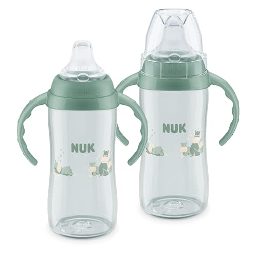 NUK First Choice Large Learner Cup 2.0, 10 oz. Sippy Cup with Handles, Spill Proof, Leak Proof Soft Straw Cup, 2-Pack