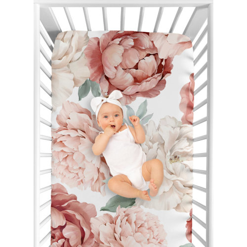 Sweet Jojo Designs Large Peony Floral Garden Pink and Ivory Fitted Crib Sheet by Sweet Jojo Designs | Wayfair