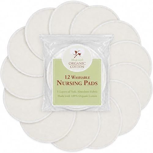 TL Care Nursing Pads Made with Organic Cotton - Soft, Breathable, Absorbent & Washable, Natural Color, 12 Count