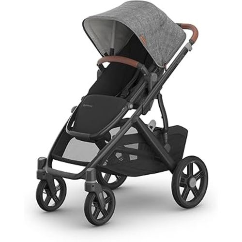 UPPAbaby Vista V3 Stroller - Full-Size Single-to-Double Stroller System - Toddler Seat, Bug Shield, Rain Shield, and Storage Bag Included - Greyson (Charcoal Mélange/Carbon Frame/Saddle Leather)
