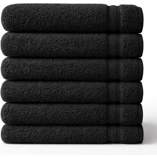 6 Pack Hair Towels 20”x38” – 100% Ring Spun Cotton Towels,Ultra Soft, Quick Dry & Highly Absorbent – Lightweight Towels for Bathroom, Hand, Gym, Salon & Home – Oeko-Tex Certified (Black-2)