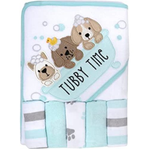 Baby Hooded Towel and Washcloth Set for Infants, Boys and Girls 6-12 Months (Pristine Pups)