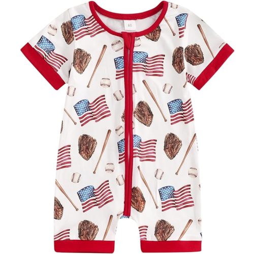FIOMVA 4th of July Baby Boy Girl Outfits Toddler Baseball Outfit Newborn Romper Infant Jumpsuit American Flag Clothes