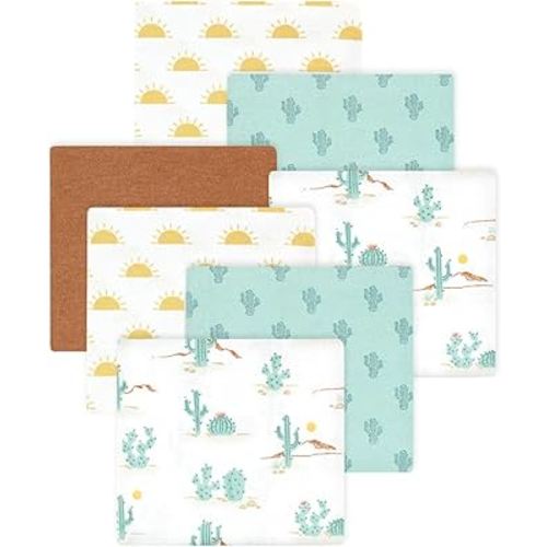 Little Treasure Hudson Baby Cotton Poly Flannel Receiving Blankets Multipack, Brown Desert Cactus, 30x30 inches
