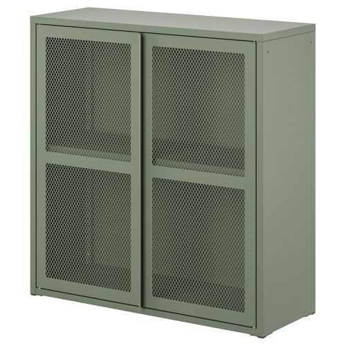IVAR Cabinet with doors - gray-green mesh 31 1/2x32 5/8 "