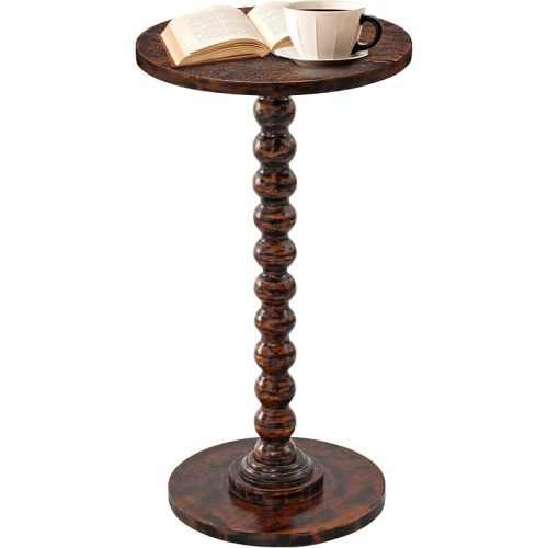 Solid Wood Round Side Table for Living Room, Bedroom and Office — Handcrafted 22-Inch End Table, Bedside Nightstand, Accent Table for Small Spaces with Tool-Free Assembly- Rustic Brown