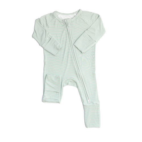 Mini Stripe Sleep Romper, Pistachio 0-3 mo.