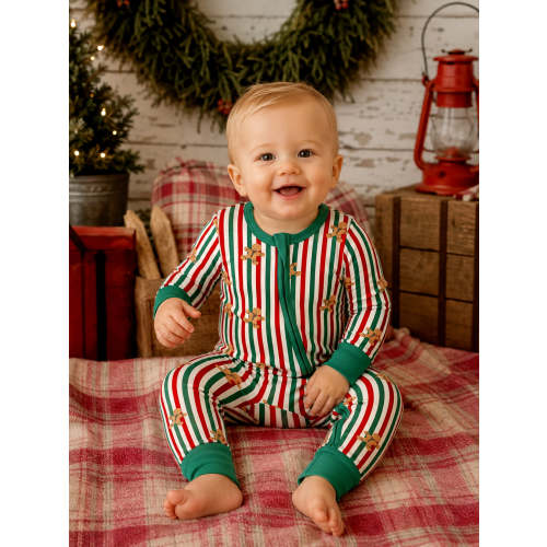 2-Way Zip Romper, Gingerbread Lane