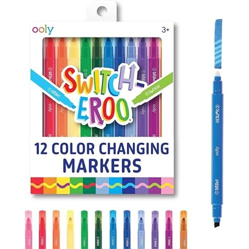 Ooly 12 Pack Switch-eroo Color Changing Markers, Dual Tip Markers for Kids, Double Ended Chisel Tip Marker Set Great for Art Supplies, Drawing and Stationery Sets