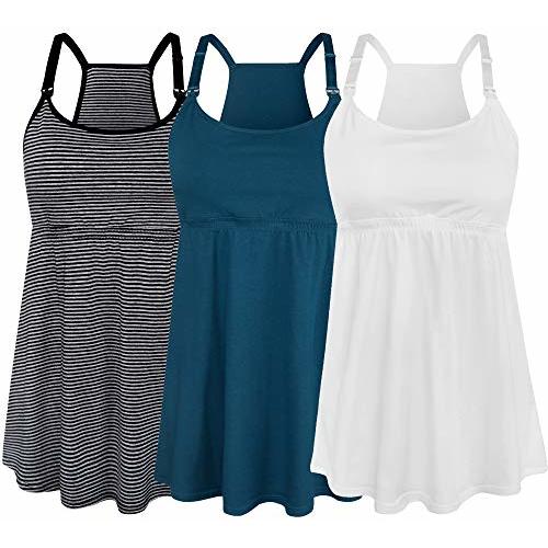 SUIEK 3 Pack Maternity Nursing Tank Tops with Bralette Cotton Breastfeeding Camisole