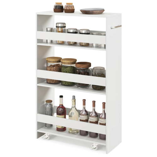 Costway 4-Tier Rolling Storage Cart 8" Slim Kitchen Cart on Wheels with Open Shelves White