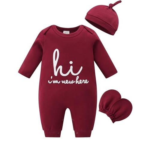 Babymine Newborn Unisex Baby Clothes 100% Cotton Outfit with Mittens & Hat | Soft New Born Hospital Outfit,Coming Home Outfit,Newborn Photography Outfits,Unisex Infant Newborn Essentials Clothes Gift