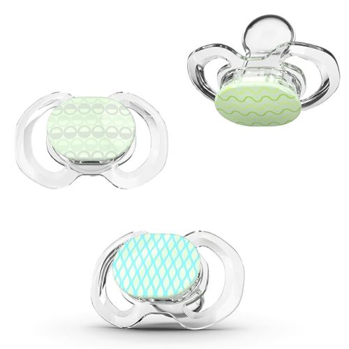 Smilo Baby Pacifier with Orthodontic Design for Healthy Dental Development - Stage 1 for Babies 0-3 Months - Pack of 3X 100% Silicone Newborn Pacifiers BPA Free - Glow-in-the-Dark