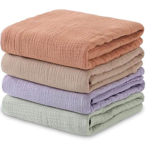 Mom Beebi Muslin Swaddle Blankets, 100% Muslin Cotton Swaddle Blanket for Unisex, 4 Pack Skin-Friendly and Breathable Baby Blankets, 47 x 47 inches - Autumnal Warmth