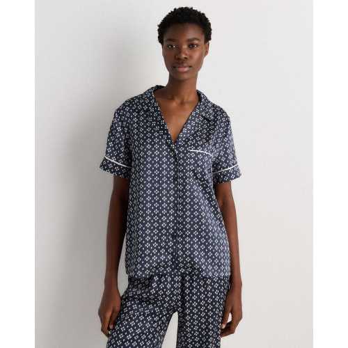 100% Washable Silk Satin Short Sleeve Pajama Top in Tiny Diamonds