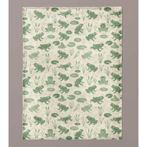 Frog Pattern Velveteen Plush Blanket Pond Lily Nature Inspired Cozy Throw for Reading Nooks Cottagecore Home Decor