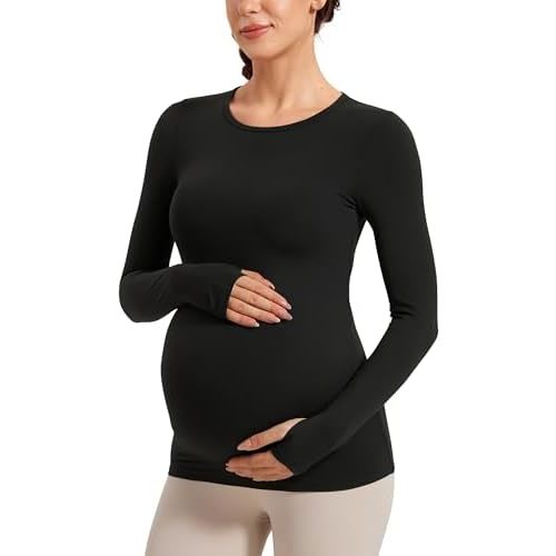 CRZ YOGA Womens Butterluxe Long Sleeve Maternity Tops Crewneck Pregnancy Basic Shirts Soft Athletic Yoga Casual Tee Blouses