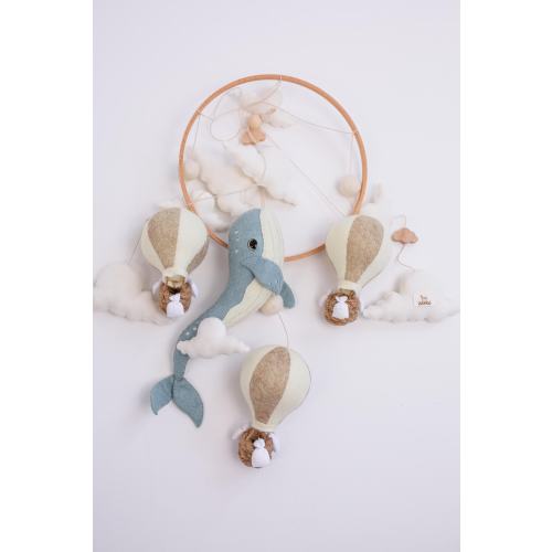 Whale Baby Mobile, Hot Air Balloon Crib Mobile, Neutral Nursery decor
