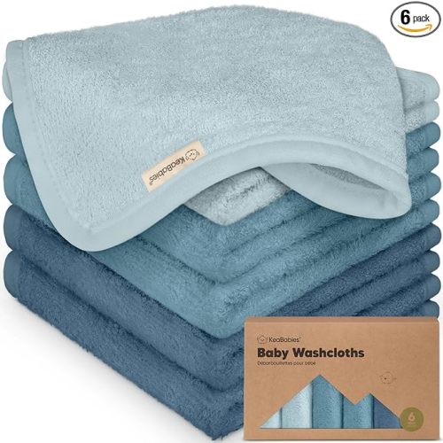 6-Pack Baby Washcloths - Soft Absorbent Viscose from Bamboo Wash Cloths for Babies, Kids, Toddlers, Infant, Newborn Bath Towels, Gentle on Sensitive Skin, 10x10 Reusable Face Towels (Depths)