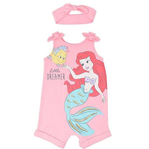 Disney Princess Rapunzel Ariel Belle Jasmine Aurora Baby Girls Snap Romper and Headband Newborn to Toddler