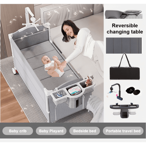 Baby Playard Portable Infant Playard & Bed-Sharing & Baby Crib with Reversible Changing Table for Newborn to Toddlers,Unisex,Gray