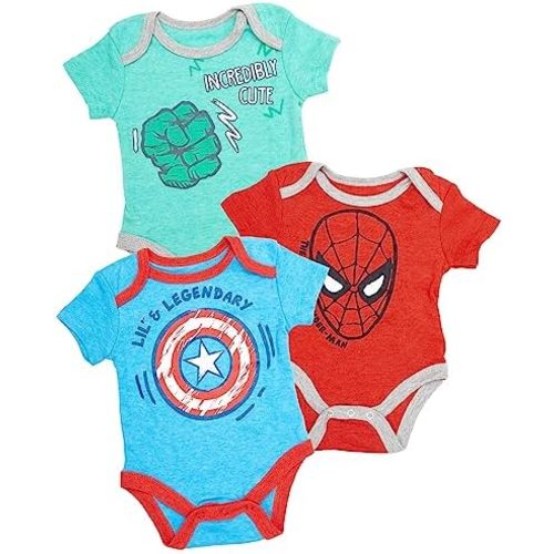 Marvel Baby Boys Bodysuit Three Pack - The Hulk Spiderman Captain America Clothes