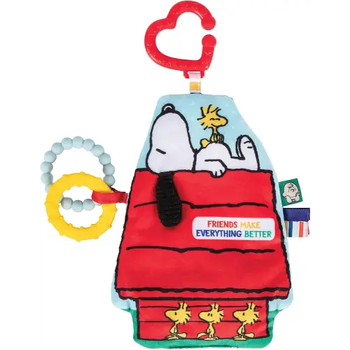 Kids Preferred Peanuts Snoopy Sensory Crinkle Teether Toys for Newborn Baby Boys and Girls with On-The-Go Clip for Stroller and Car Seat, 10 inches