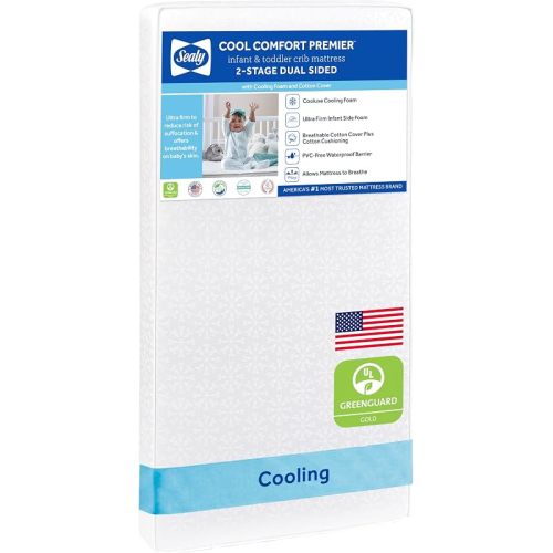 Sealy Baby 2 Stage Infant Crib Mattress Plus Toddler Bed Fit, Breathable, Cooling Foam Cotton Cover, Dual Firmness & Ultra-Lightweight, Cool Comfort