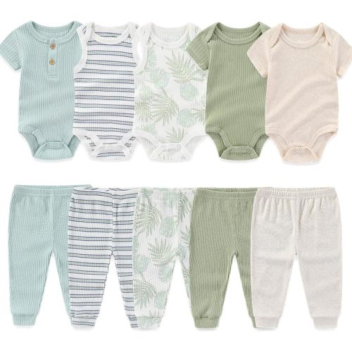 Kiddiezoom Newborn Baby Layette Set 10-Piece with Bodysuits and Pants Set for Unisex Baby Gift Sets